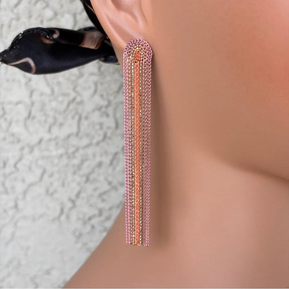 Express Trendy Pink & Gold Chain Dangle Earrings